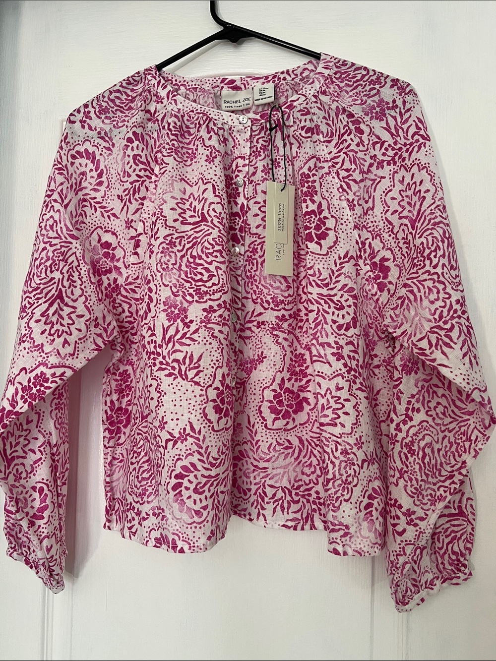 Rachel Zoe 100% Linen Pink Floral Blouse NWT M L XL